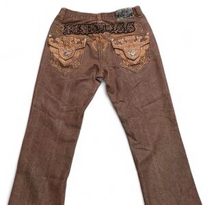 Vintage Imperious Delf Trading Co Fearless Embroidered Baggy Brown Jeans